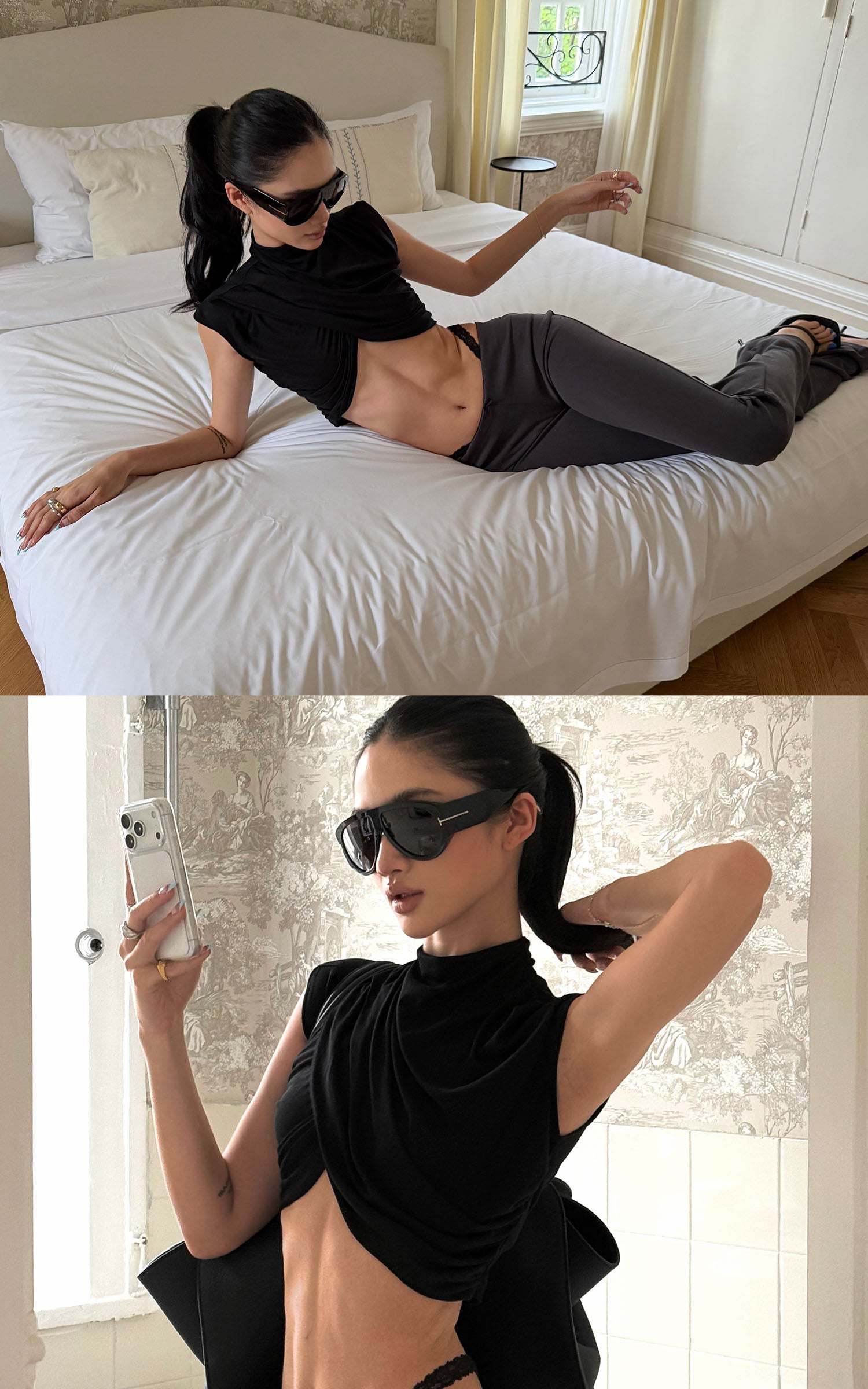 ROVENTE Draped Cross Halter Crop Top