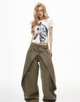 IAMXIAA Layered Waist Button Detail Wide-Leg Barrel Pants