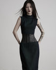 DOINDULGE Mock Neck Vest Corset Maxi Skirt Three-Piece Set