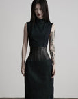 DOINDULGE Mock Neck Vest Corset Maxi Skirt Three-Piece Set