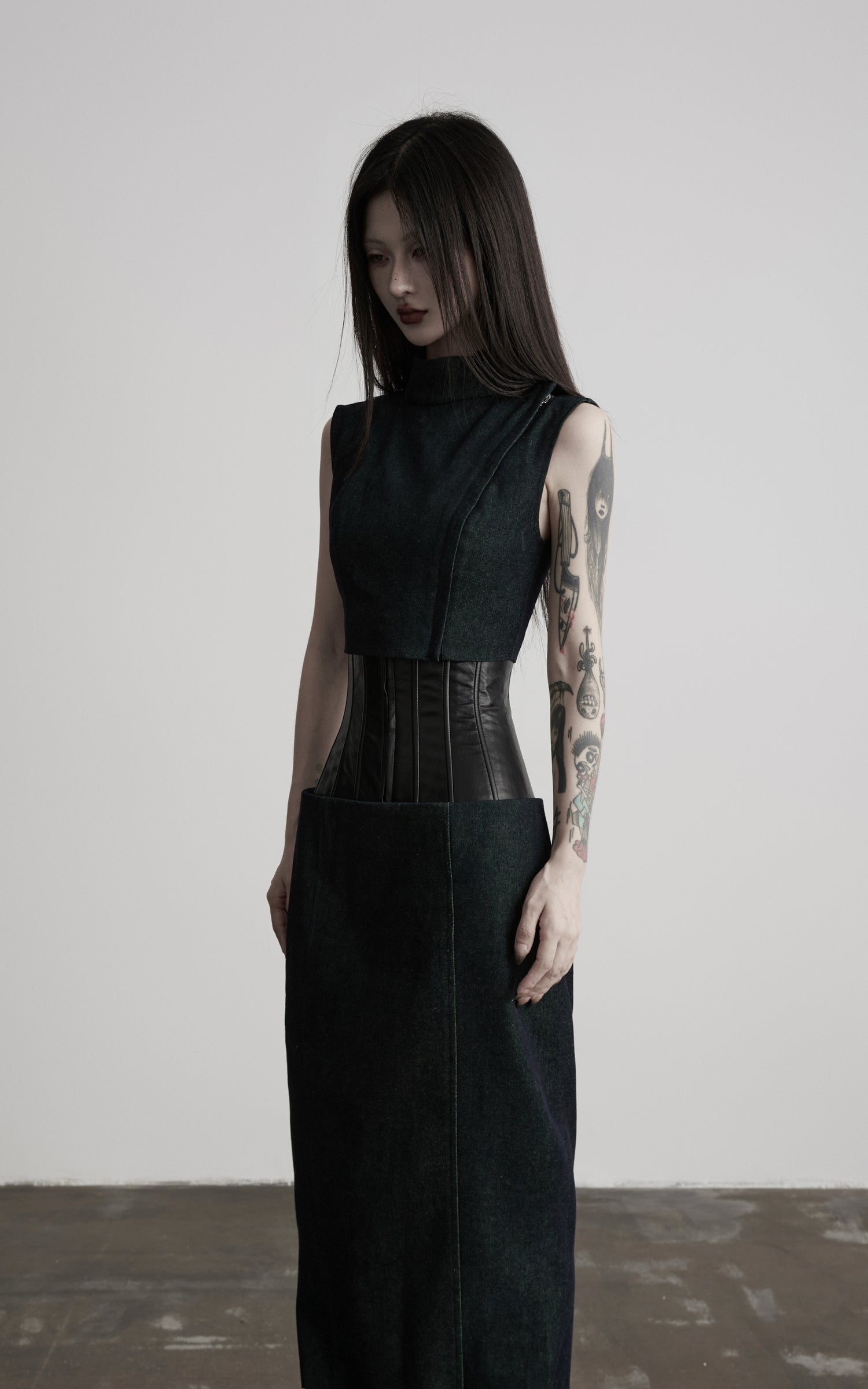 DOINDULGE Mock Neck Vest Corset Maxi Skirt Three-Piece Set