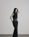 DOINDULGE Mock Neck Vest Corset Maxi Skirt Three-Piece Set