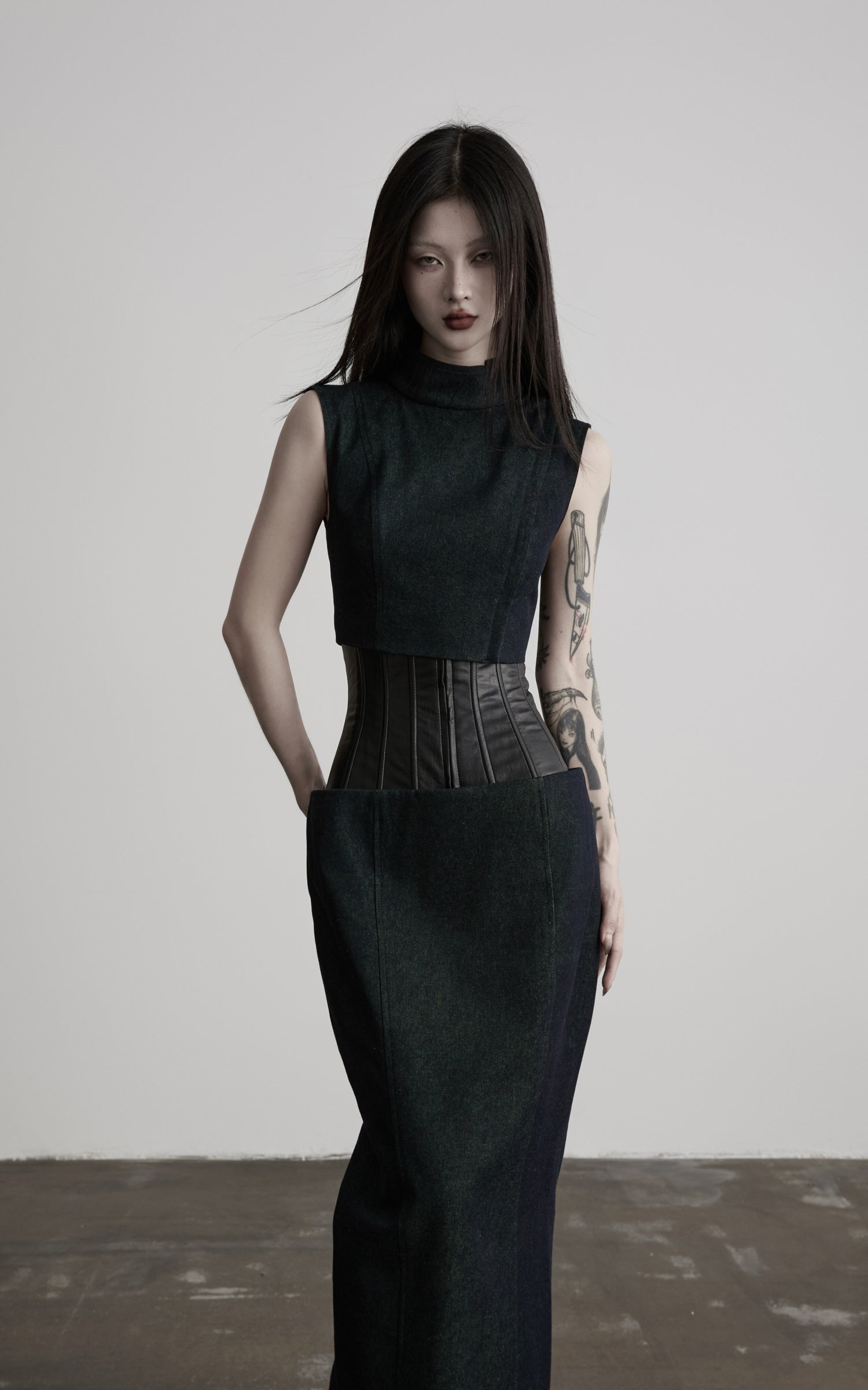 DOINDULGE Mock Neck Vest Corset Maxi Skirt Three-Piece Set
