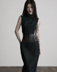 DOINDULGE Mock Neck Vest Corset Maxi Skirt Three-Piece Set