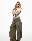 IAMXIAA Layered Waist Button Detail Wide-Leg Barrel Pants