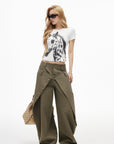 IAMXIAA Layered Waist Button Detail Wide-Leg Barrel Pants