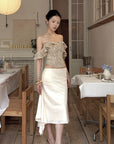 Hydrae Satin Asymmetric Midi Skirt with Draped Side Detail