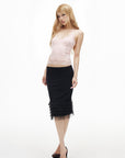 IAMXIAA Rhinestone Logo Lace Trim Halter Cami Tank Top