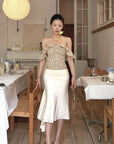 Hydrae Satin Asymmetric Midi Skirt with Draped Side Detail