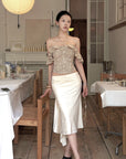 Hydrae Satin Asymmetric Midi Skirt with Draped Side Detail