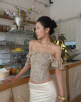 Hydrae Off-Shoulder Floral Lace Corset Ruffle Trim Sculpted Waist Top