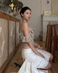 Hydrae Satin Asymmetric Midi Skirt with Draped Side Detail