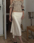 Hydrae Satin Asymmetric Midi Skirt with Draped Side Detail