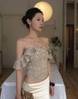 Hydrae Off-Shoulder Floral Lace Corset Ruffle Trim Sculpted Waist Top