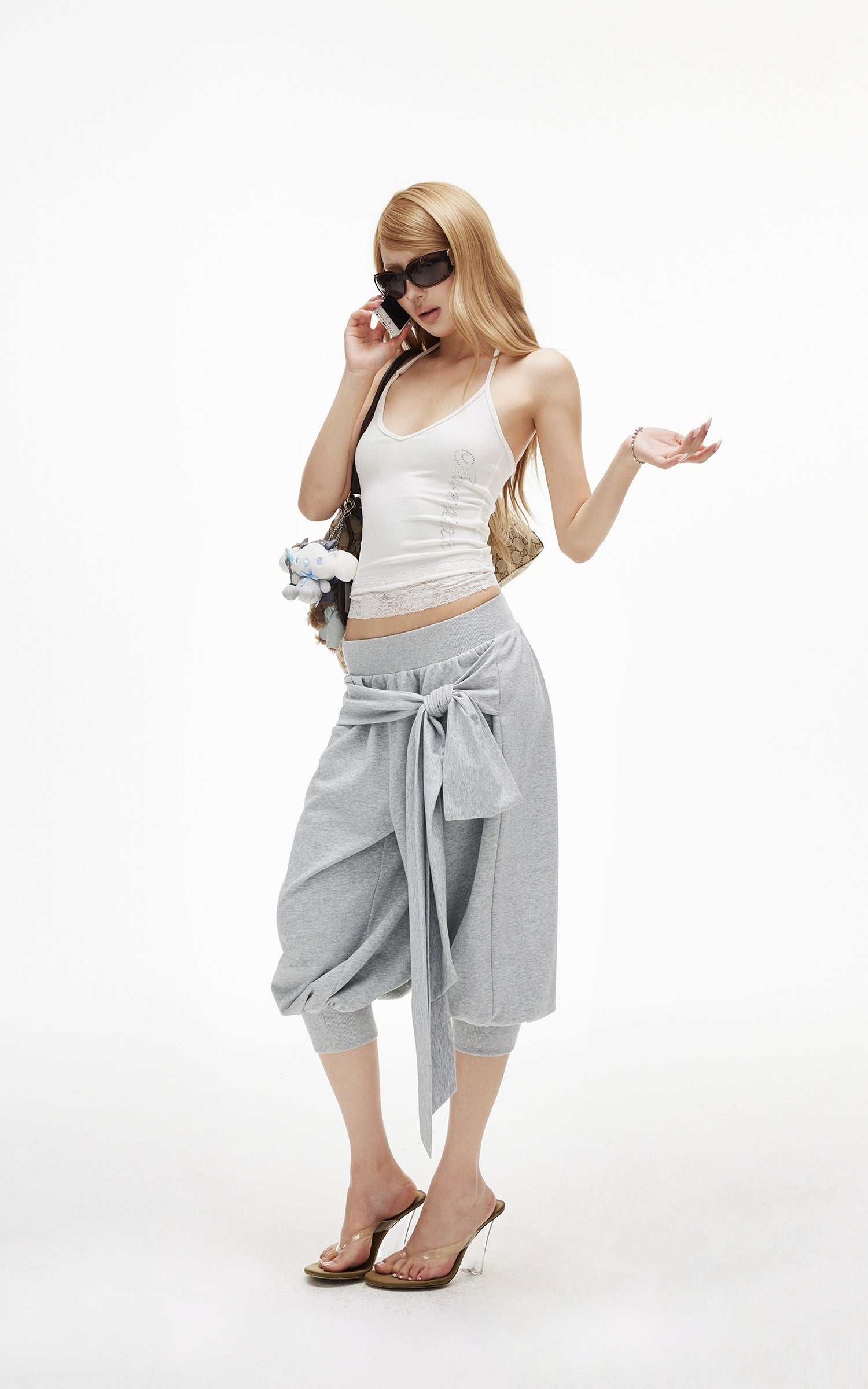 IAMXIAA Draped Tie-Waist Harem Capri Sweatpants