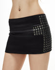 IAMXIAA Studded Low-Rise Faux Leather Mini Skirt with Side Stud Panel