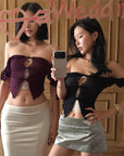 Hydrae Off Shoulder Ruffle Lace Cut Out Top