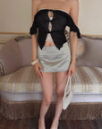 Hydrae Satin Low Rise Mini Skirt with Sculpted Waistband and Minimalist Silhouette