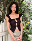 Hydrae Off Shoulder Ruffle Lace Cut Out Top