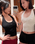 Hydrae Floral Appliqué Ribbed Halter Neck Crop Top Sculpt Fit Sleeveless Minimal
