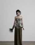 DOINDULGE Printed Corset Peplum Bandeau Top