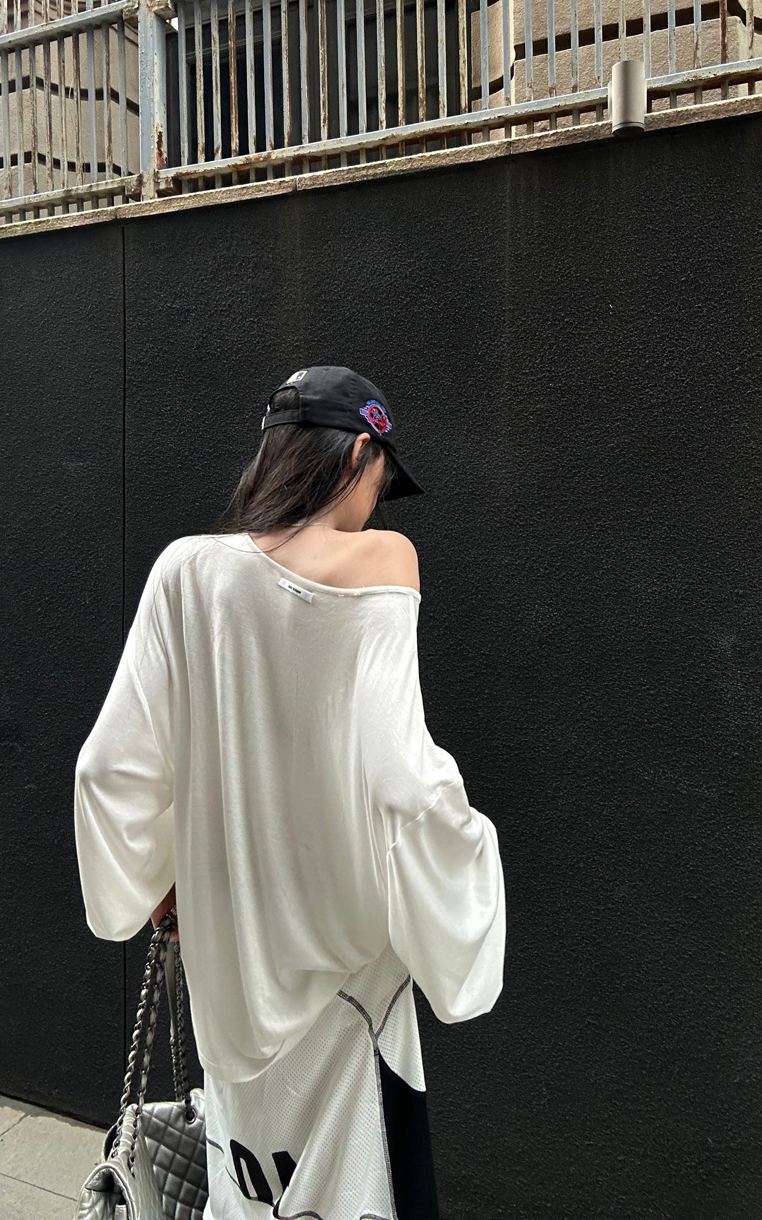 WARDEN EDGE Oversized Off Shoulder Long Sleeve Top Relaxed Draped Streetwear Style