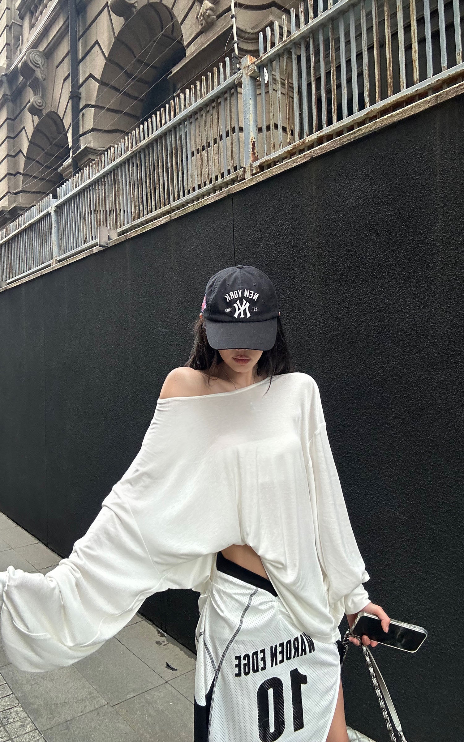 WARDEN EDGE Oversized Off Shoulder Long Sleeve Top Relaxed Draped Streetwear Style