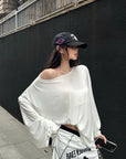 WARDEN EDGE Oversized Off Shoulder Long Sleeve Top Relaxed Draped Streetwear Style