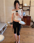 Hydrae Lace-Trim Ruched Skirt-Overlay Capri Pants