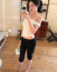 Hydrae Lace-Trim Ruched Skirt-Overlay Capri Pants