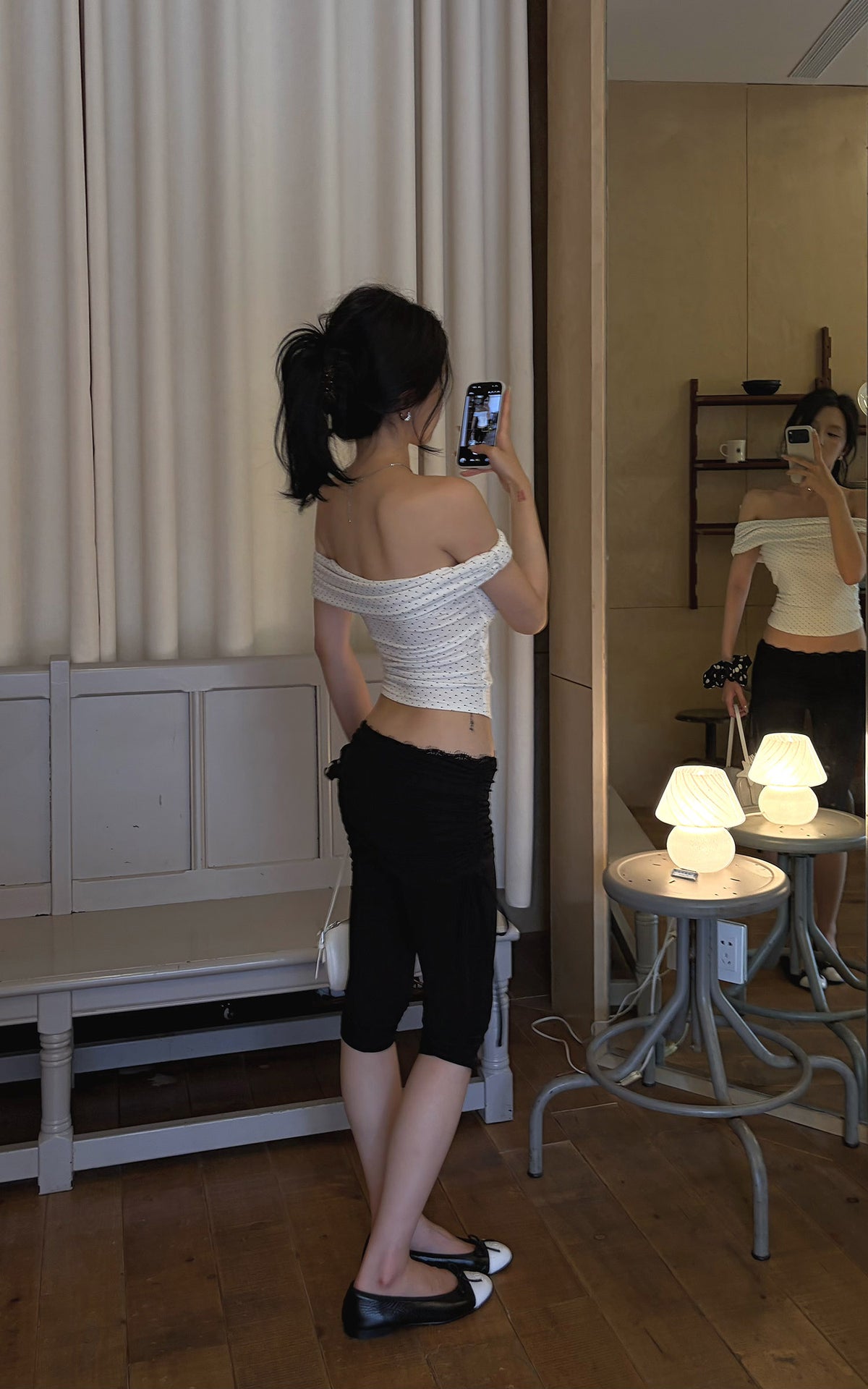 Hydrae Lace-Trim Ruched Skirt-Overlay Capri Pants