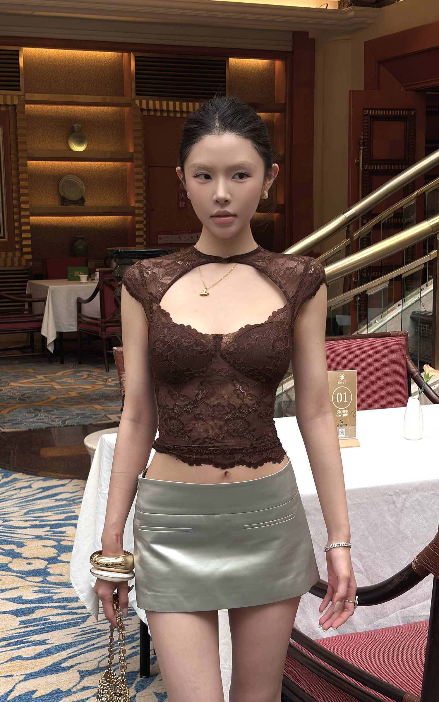 Hydrae Satin Low Rise Mini Skirt with Sculpted Waistband and Minimalist Silhouette