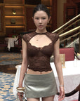 Hydrae Satin Low Rise Mini Skirt with Sculpted Waistband and Minimalist Silhouette