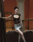 Hydrae Satin Low Rise Mini Skirt with Sculpted Waistband and Minimalist Silhouette