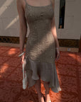 Hydrae Sequin Knit Asymmetric Chiffon Hem Cami Mini Dress