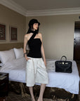 0122stepll Pleated Wide-Leg Capri Pants