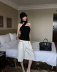 0122stepll Pleated Wide-Leg Capri Pants