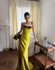 ROVENTE Contrast Bust Satin Flared Maxi Dress