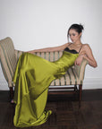 ROVENTE Contrast Bust Satin Flared Maxi Dress