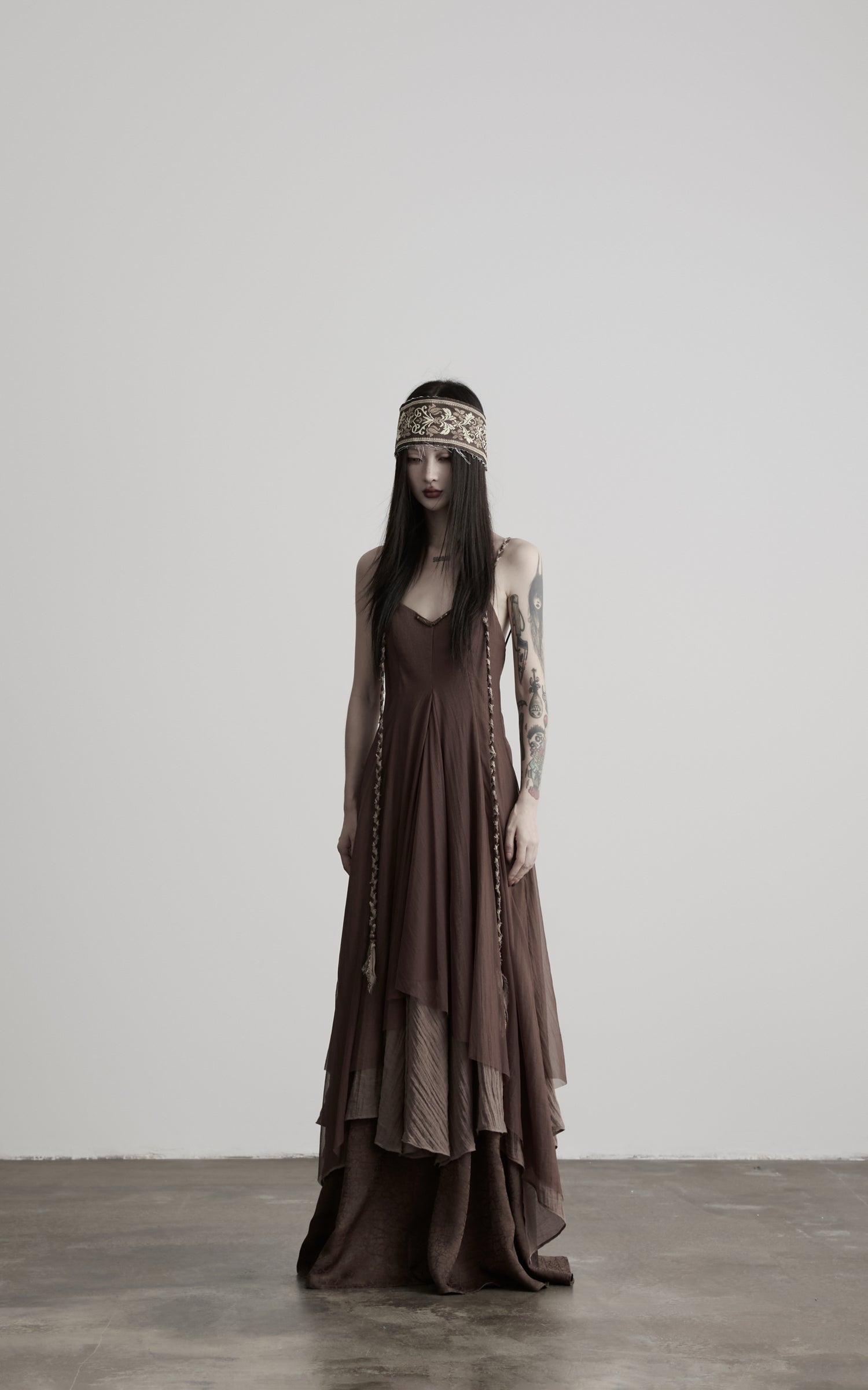 DOINDULGE Braided-Strap Layered Open-Back Maxi Dress
