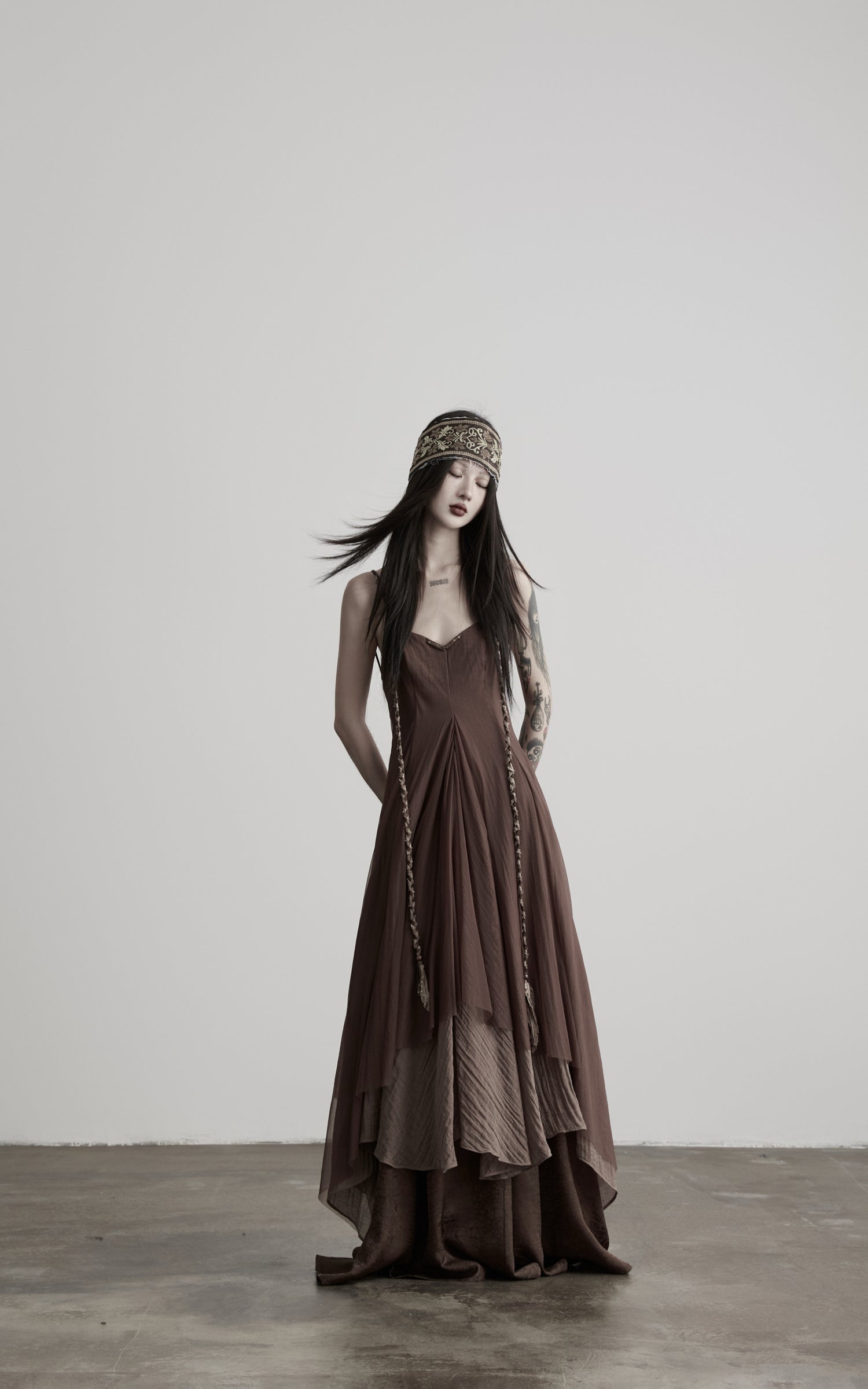 DOINDULGE Braided-Strap Layered Open-Back Maxi Dress