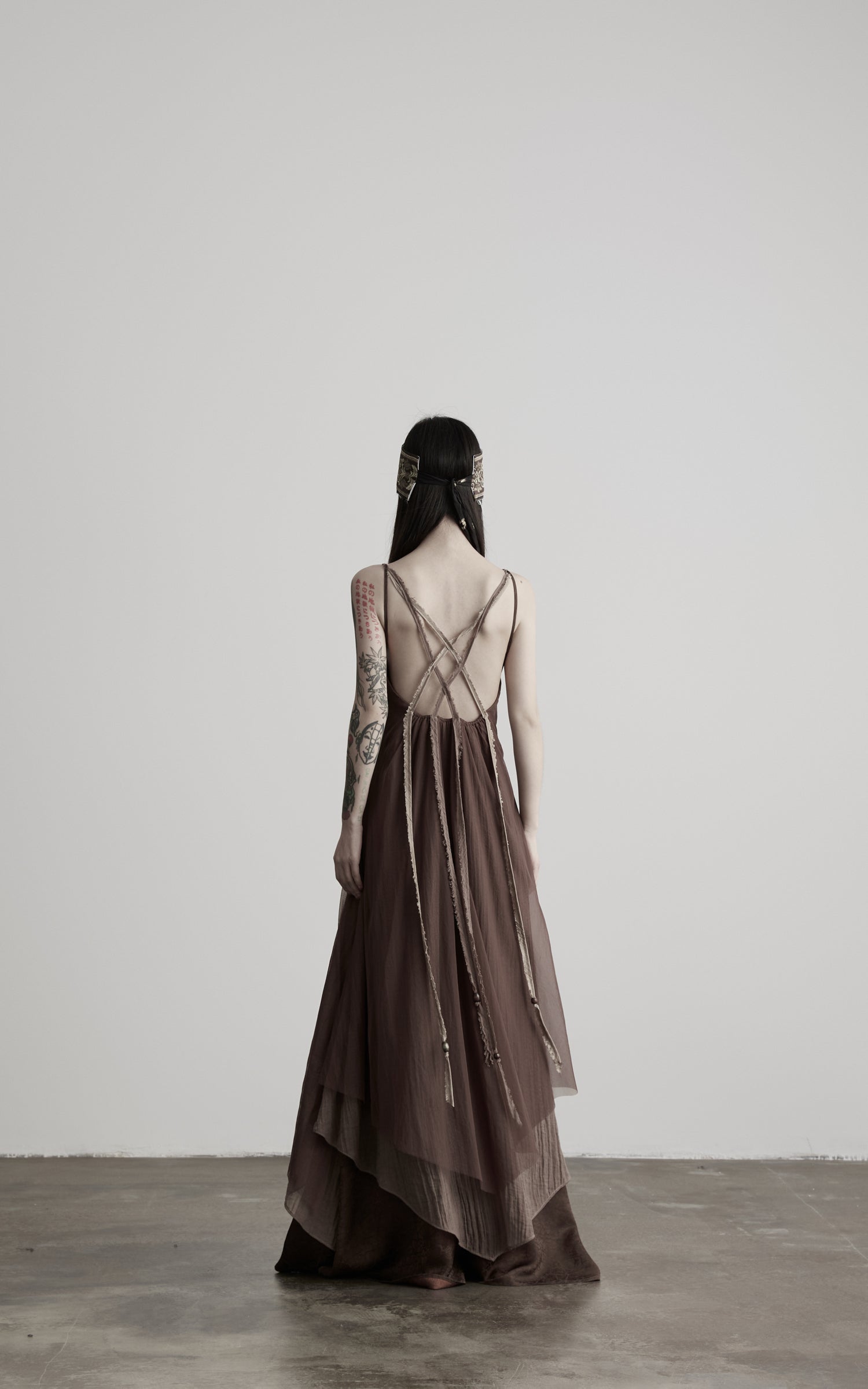 DOINDULGE Braided-Strap Layered Open-Back Maxi Dress