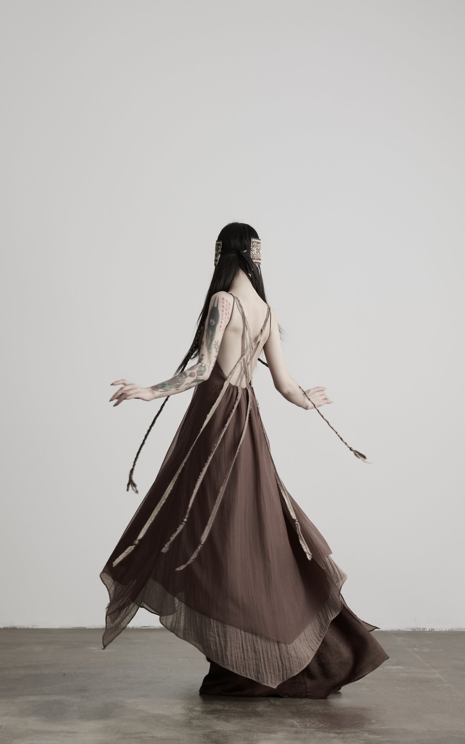 DOINDULGE Braided-Strap Layered Open-Back Maxi Dress