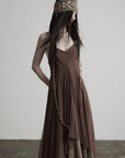 DOINDULGE Braided-Strap Layered Open-Back Maxi Dress