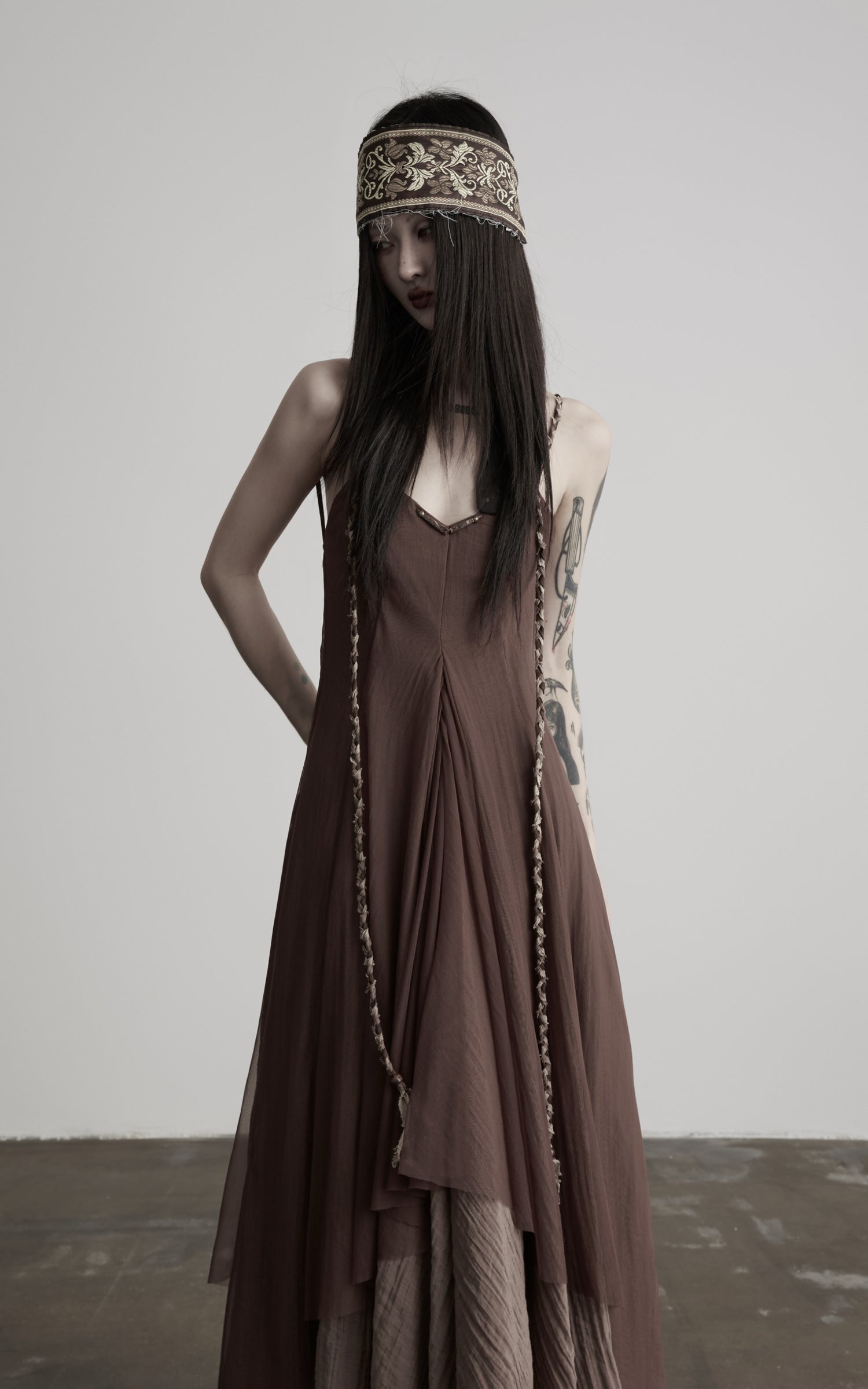 DOINDULGE Braided-Strap Layered Open-Back Maxi Dress