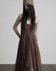 DOINDULGE Braided-Strap Layered Open-Back Maxi Dress
