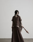 DOINDULGE Raw Edge Button-Front Draped T-Shirt