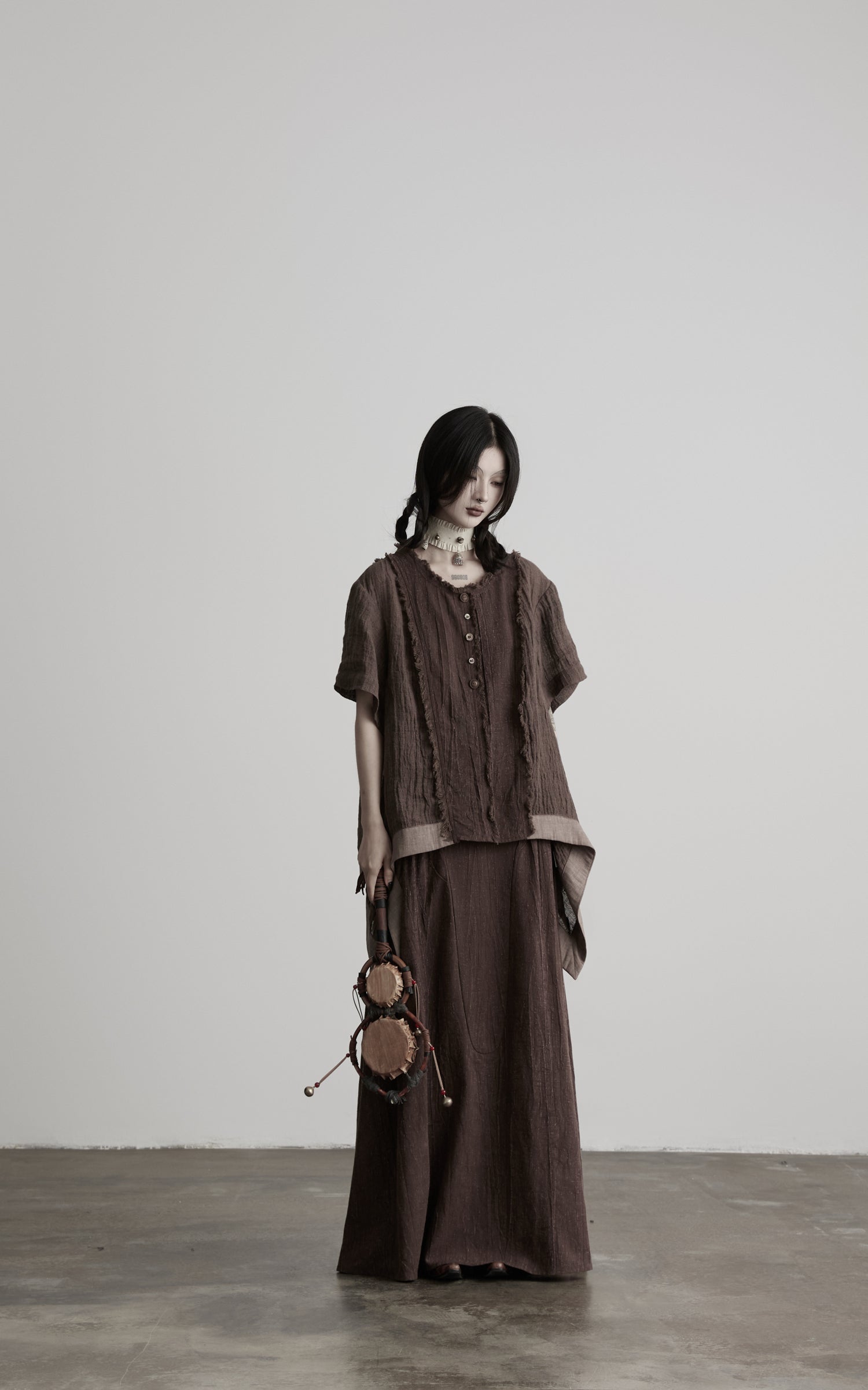 DOINDULGE Raw Edge Button-Front Draped T-Shirt