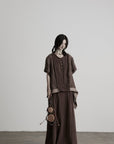 DOINDULGE Raw Edge Button-Front Draped T-Shirt