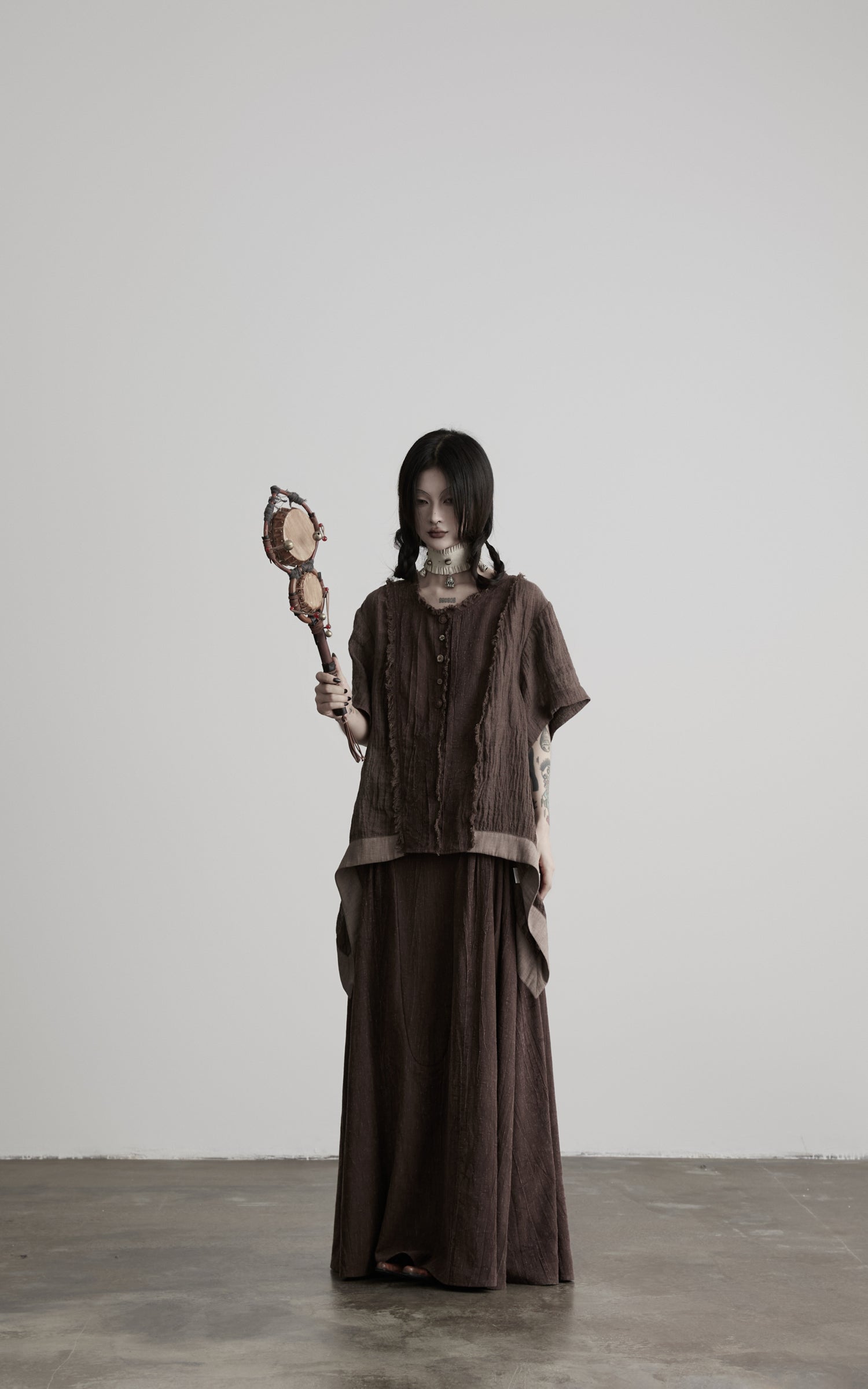 DOINDULGE Raw Edge Button-Front Draped T-Shirt